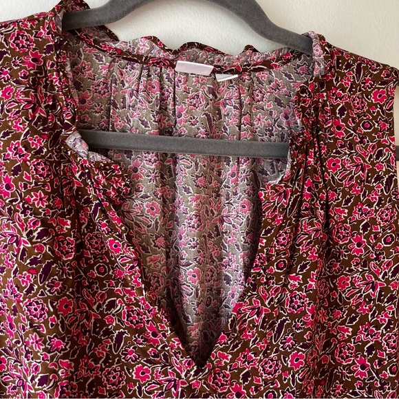 GAP Sleeveless Floral Midi Dress Medium Brown Boho Cottagecore Ruffle Tie Waist - Picture 6 of 15